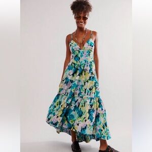 Free People Blue and Yellow Sundress Sleeveless Midi